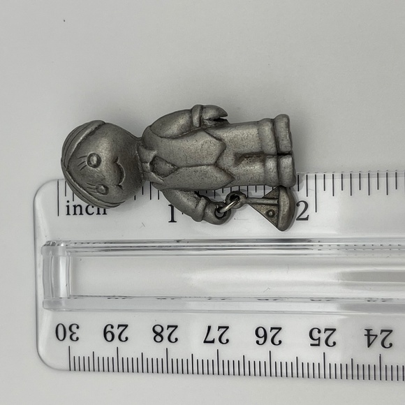 Vintage L. Razza Silver-tone Pewter Small Boy With Toy Boat Charm Pin Brooch - Picture 7 of 8